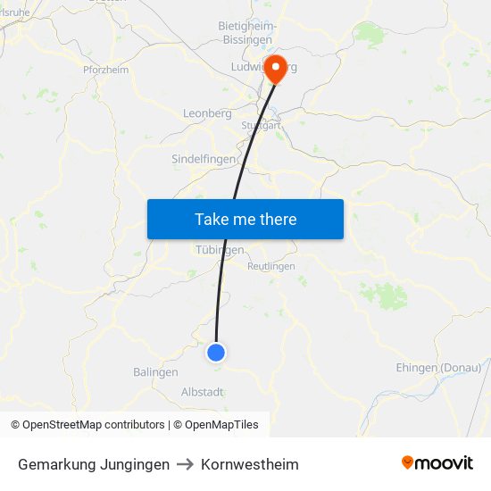 Gemarkung Jungingen to Kornwestheim map