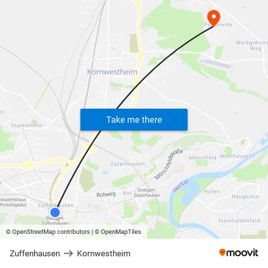 Zuffenhausen to Kornwestheim map