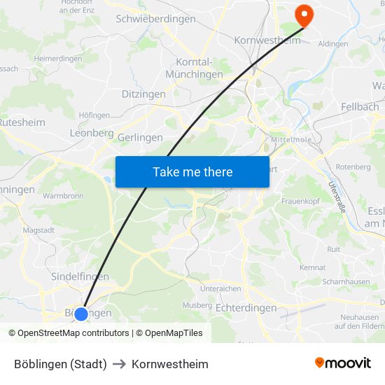 Böblingen (Stadt) to Kornwestheim map