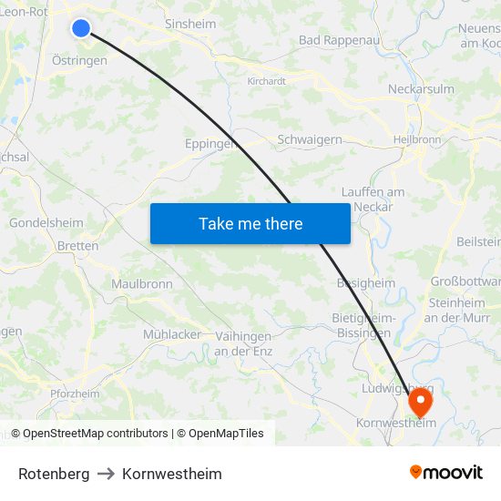 Rotenberg to Kornwestheim map