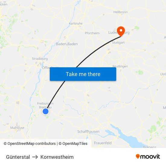 Günterstal to Kornwestheim map