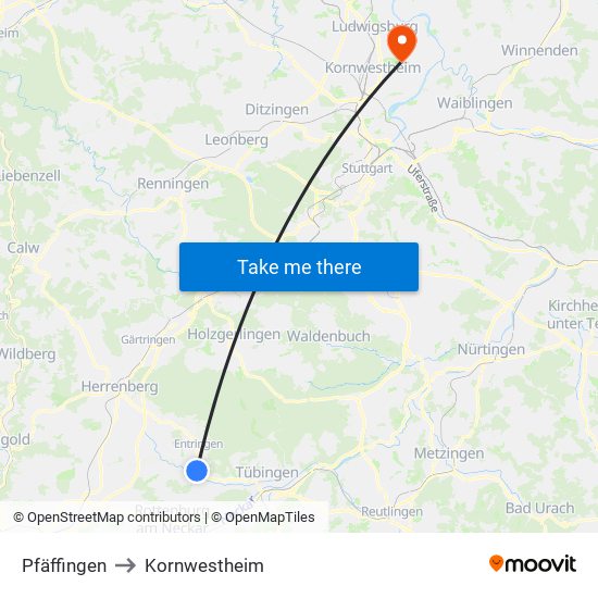 Pfäffingen to Kornwestheim map