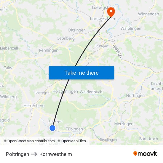 Poltringen to Kornwestheim map