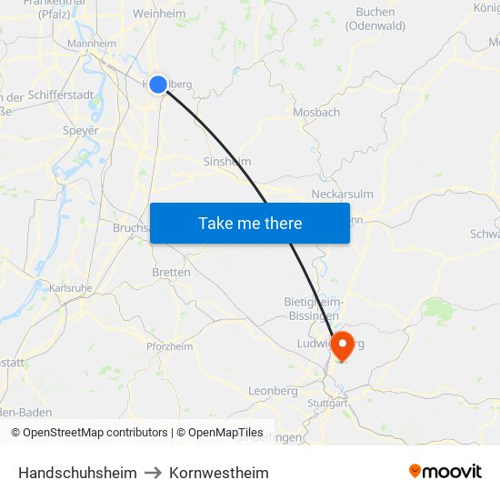 Handschuhsheim to Kornwestheim map