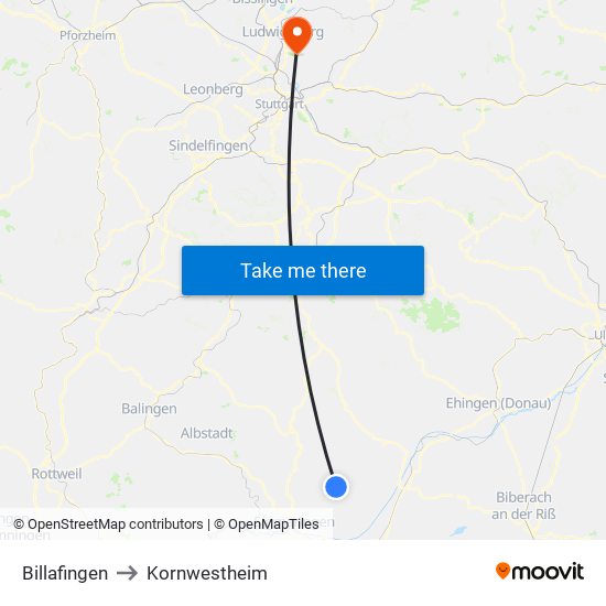 Billafingen to Kornwestheim map