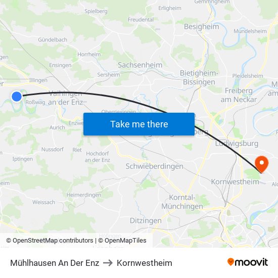 Mühlhausen An Der Enz to Kornwestheim map