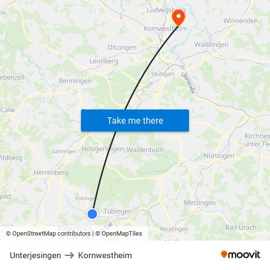 Unterjesingen to Kornwestheim map