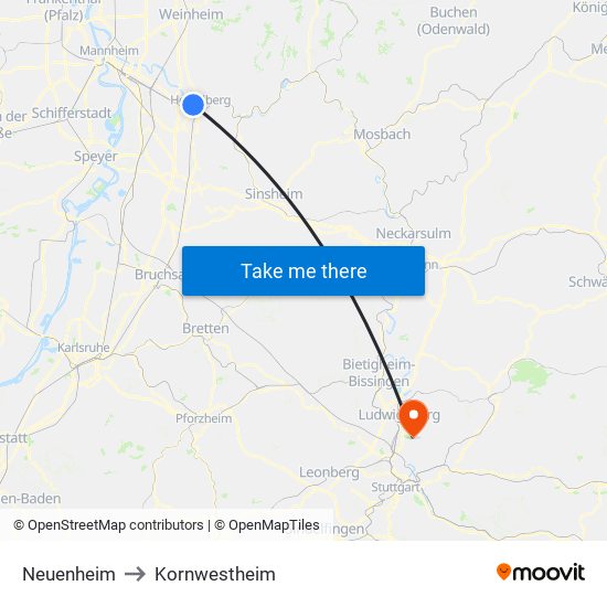 Neuenheim to Kornwestheim map