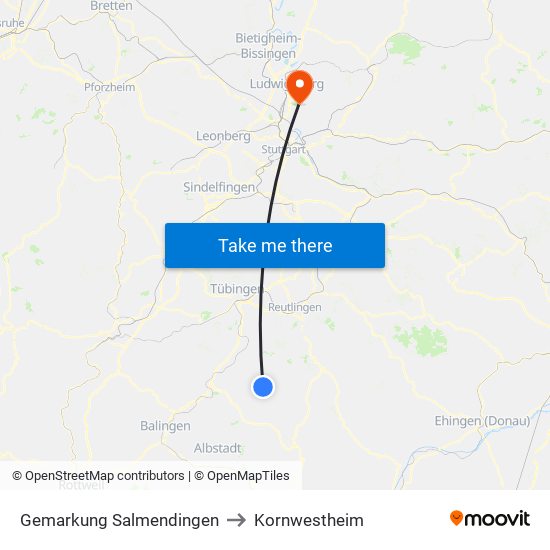 Gemarkung Salmendingen to Kornwestheim map