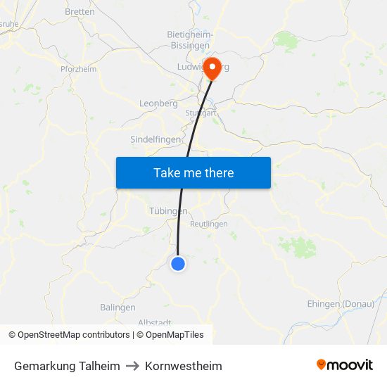 Gemarkung Talheim to Kornwestheim map