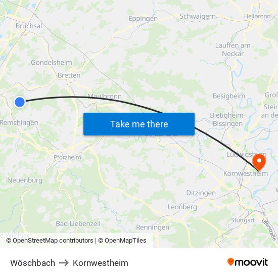 Wöschbach to Kornwestheim map