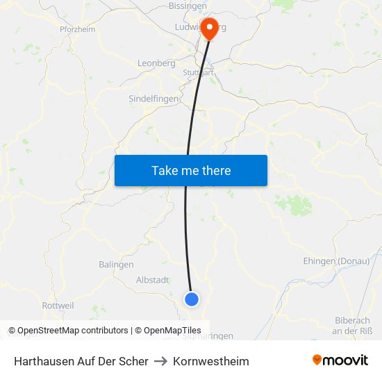 Harthausen Auf Der Scher to Kornwestheim map