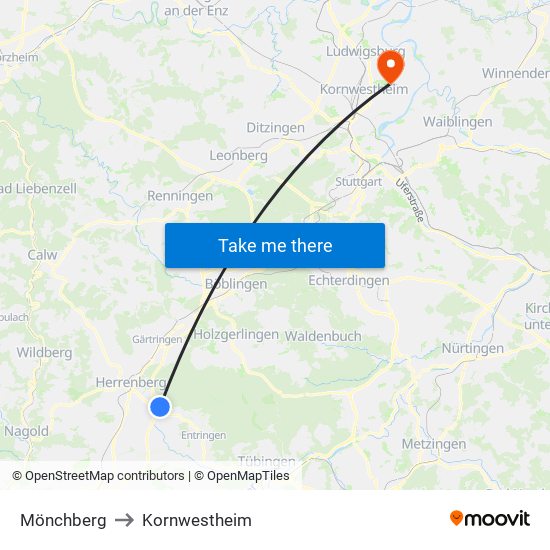 Mönchberg to Kornwestheim map