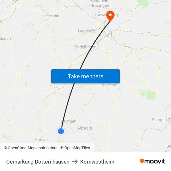 Gemarkung Dotternhausen to Kornwestheim map