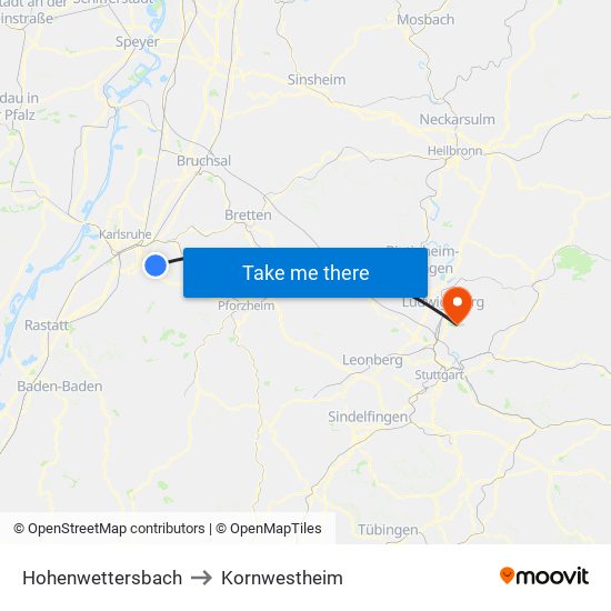 Hohenwettersbach to Kornwestheim map