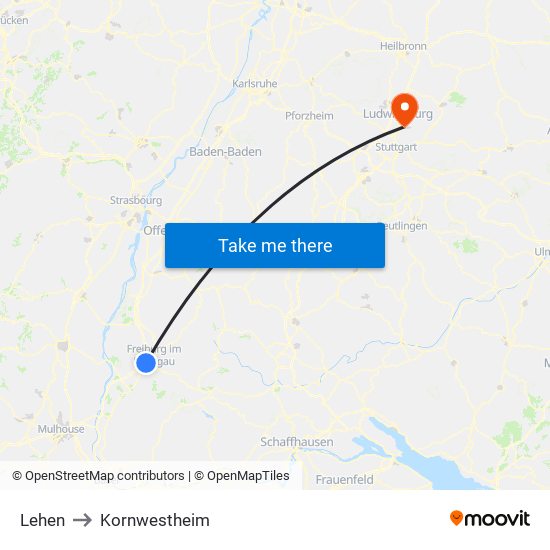 Lehen to Kornwestheim map