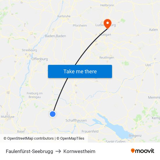 Faulenfürst-Seebrugg to Kornwestheim map