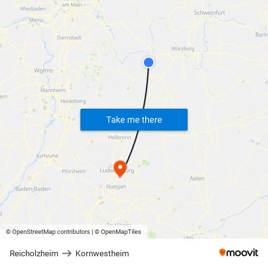 Reicholzheim to Kornwestheim map