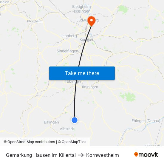 Gemarkung Hausen Im Killertal to Kornwestheim map