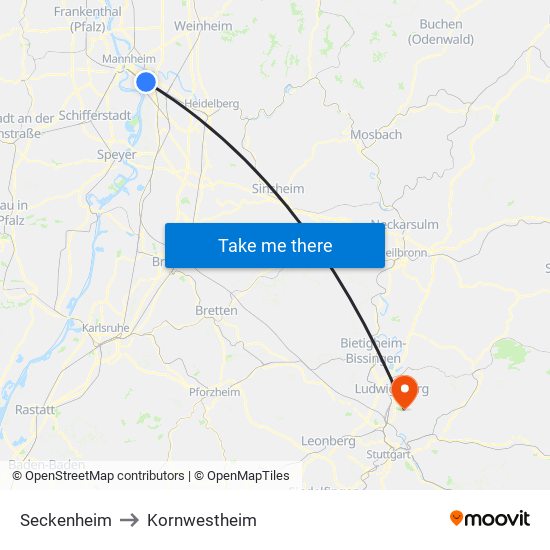 Seckenheim to Kornwestheim map