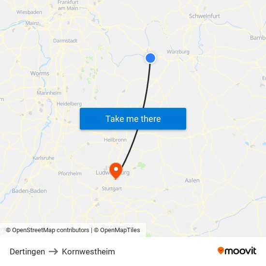 Dertingen to Kornwestheim map
