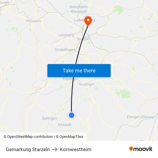 Gemarkung Starzeln to Kornwestheim map