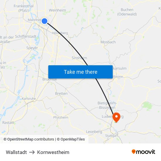 Wallstadt to Kornwestheim map