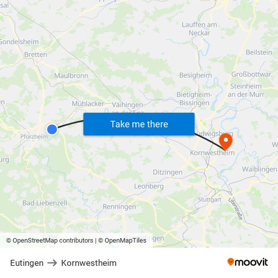 Eutingen to Kornwestheim map