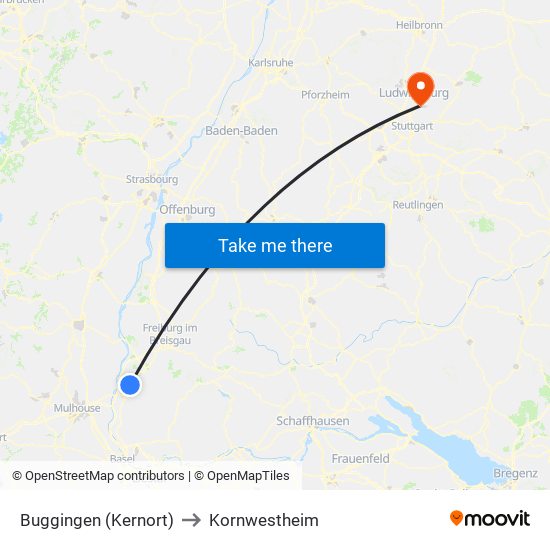 Buggingen (Kernort) to Kornwestheim map