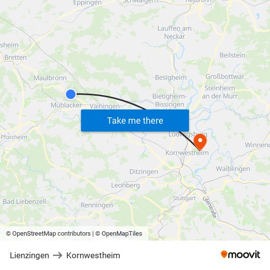 Lienzingen to Kornwestheim map