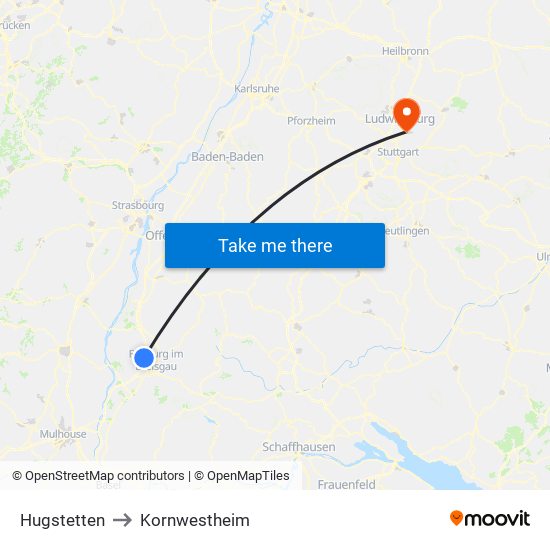 Hugstetten to Kornwestheim map