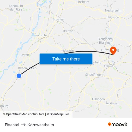 Eisental to Kornwestheim map