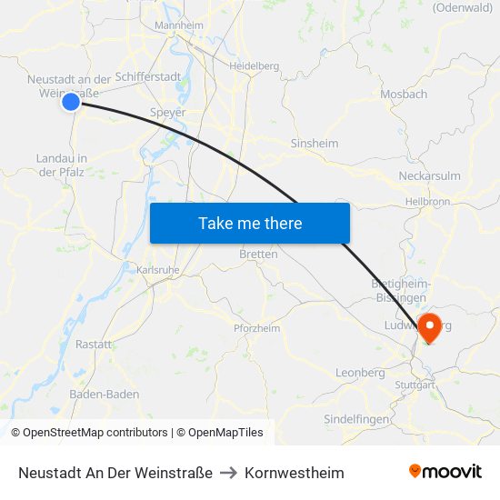 Neustadt An Der Weinstraße to Kornwestheim map