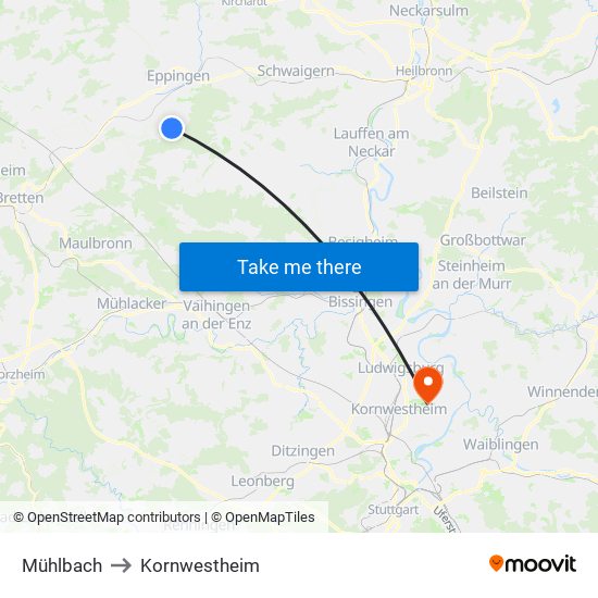 Mühlbach to Kornwestheim map