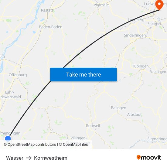 Wasser to Kornwestheim map