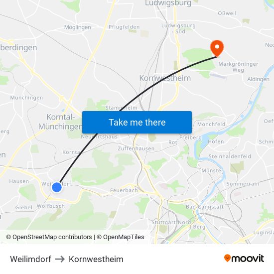 Weilimdorf to Kornwestheim map