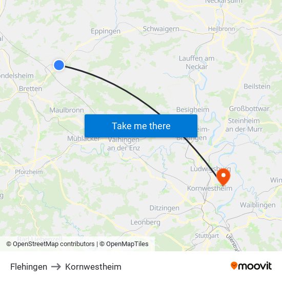 Flehingen to Kornwestheim map