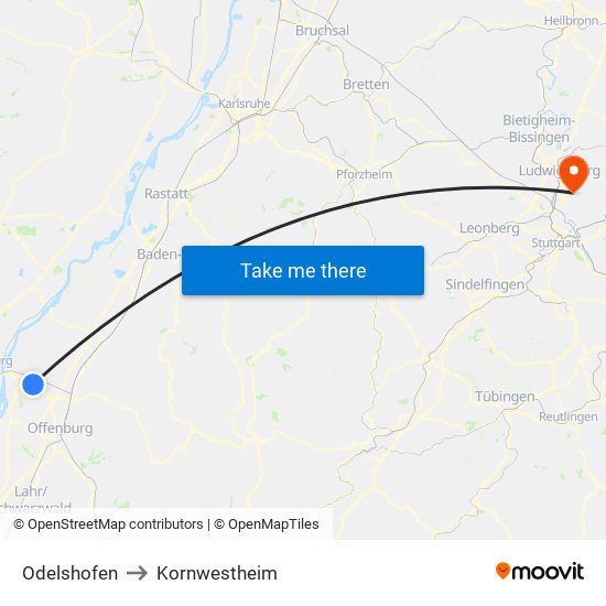 Odelshofen to Kornwestheim map