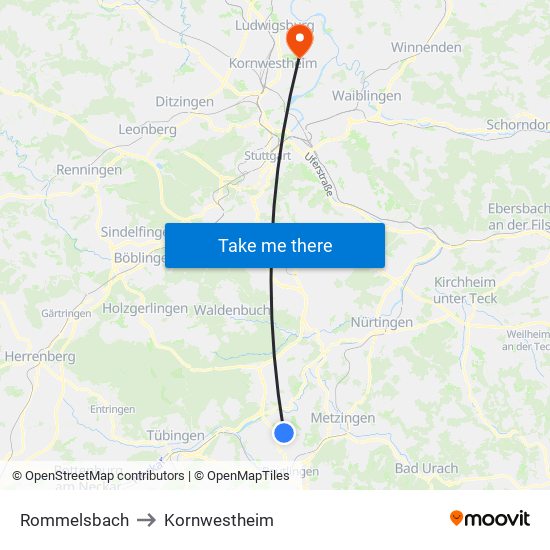 Rommelsbach to Kornwestheim map
