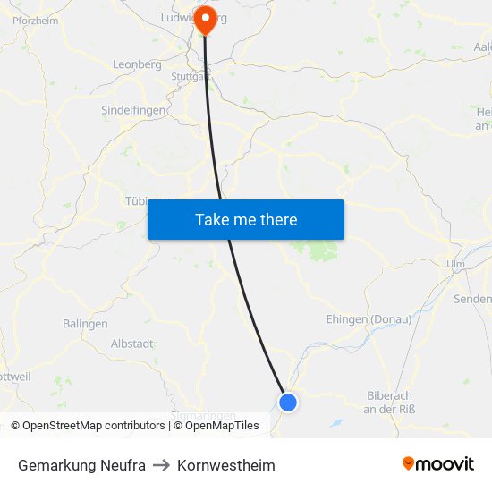 Gemarkung Neufra to Kornwestheim map