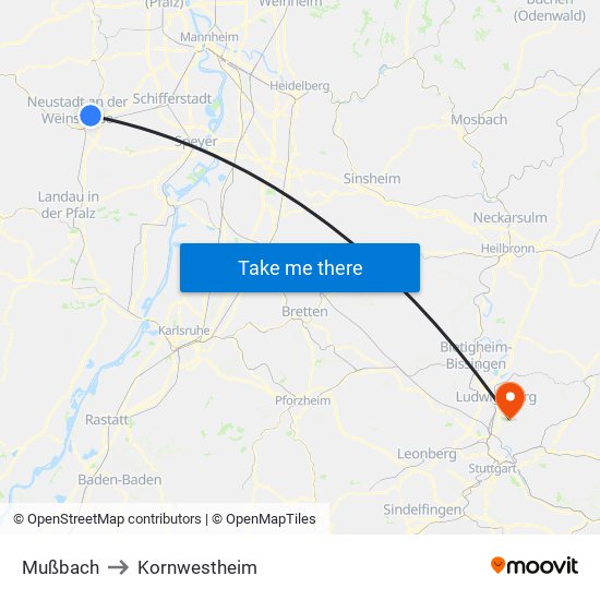 Mußbach to Kornwestheim map