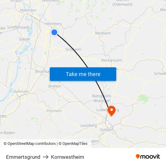 Emmertsgrund to Kornwestheim map