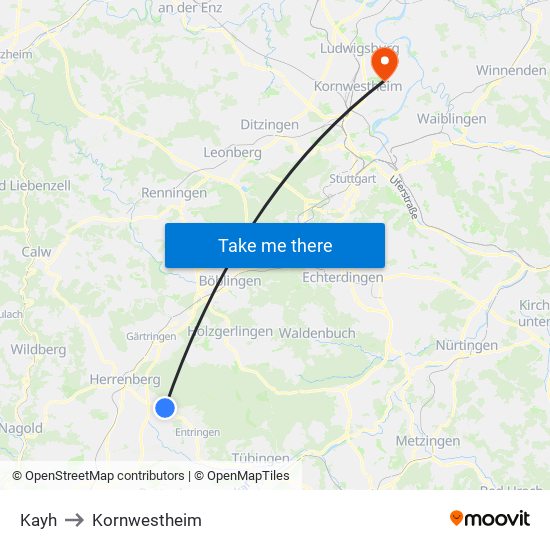 Kayh to Kornwestheim map