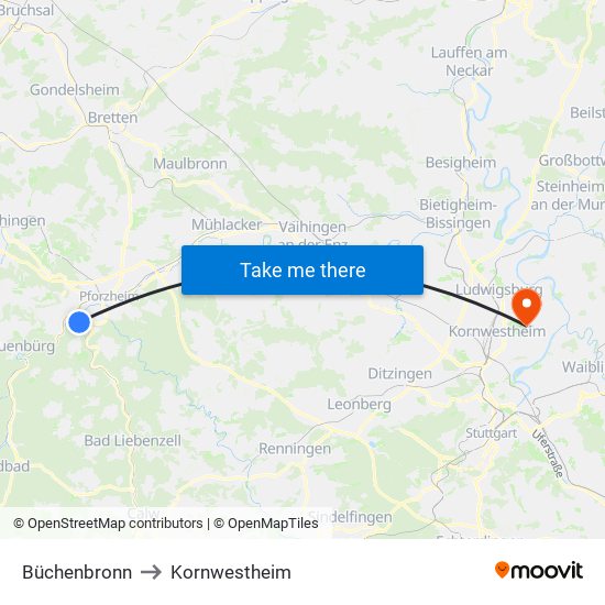 Büchenbronn to Kornwestheim map