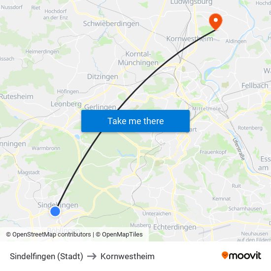 Sindelfingen (Stadt) to Kornwestheim map