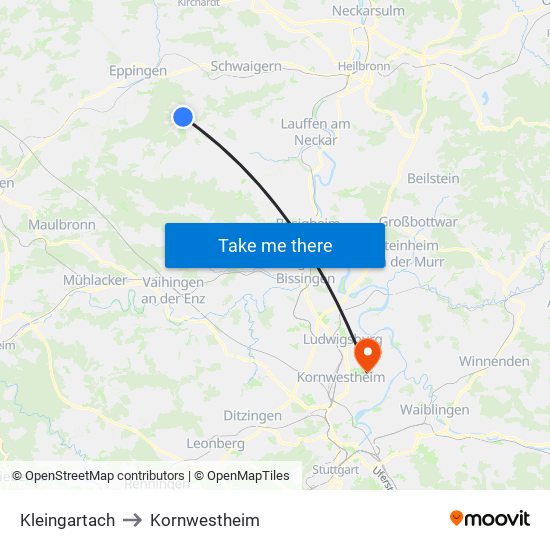 Kleingartach to Kornwestheim map