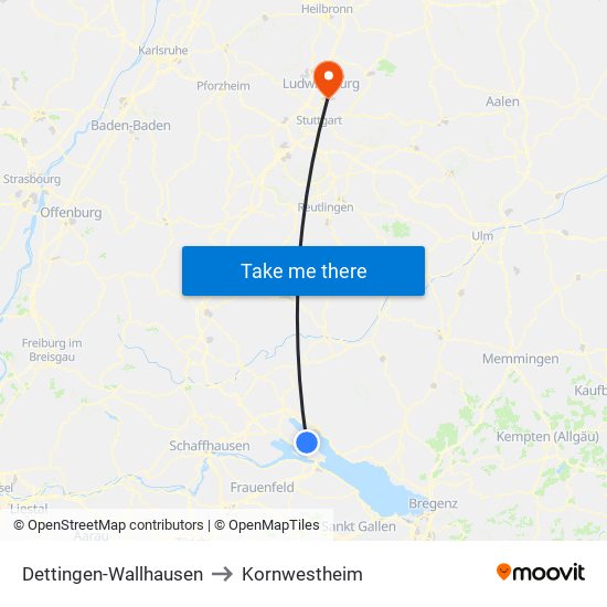 Dettingen-Wallhausen to Kornwestheim map