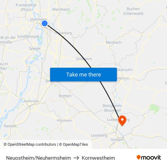 Neuostheim/Neuhermsheim to Kornwestheim map