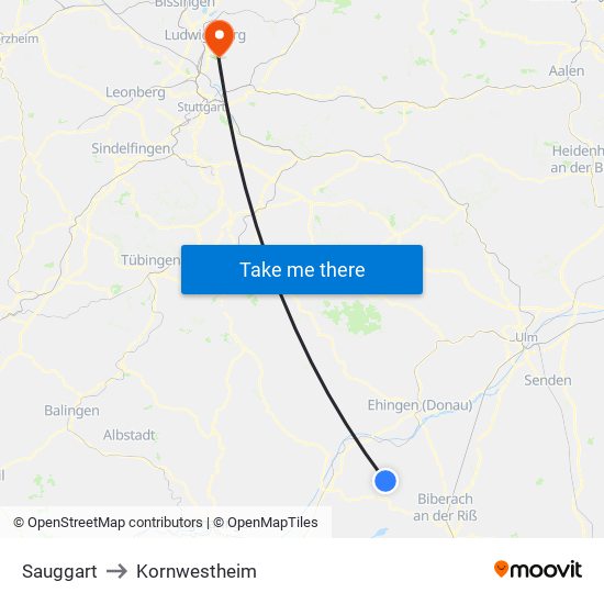 Sauggart to Kornwestheim map