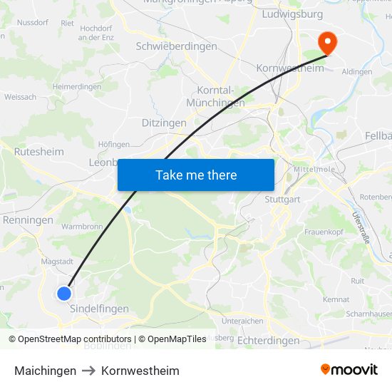 Maichingen to Kornwestheim map